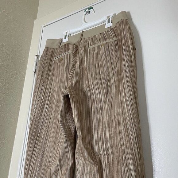 ST. JOHN sport Tan stripe Cropped split leg hem casual pants US 10 - Picture 7 of 9